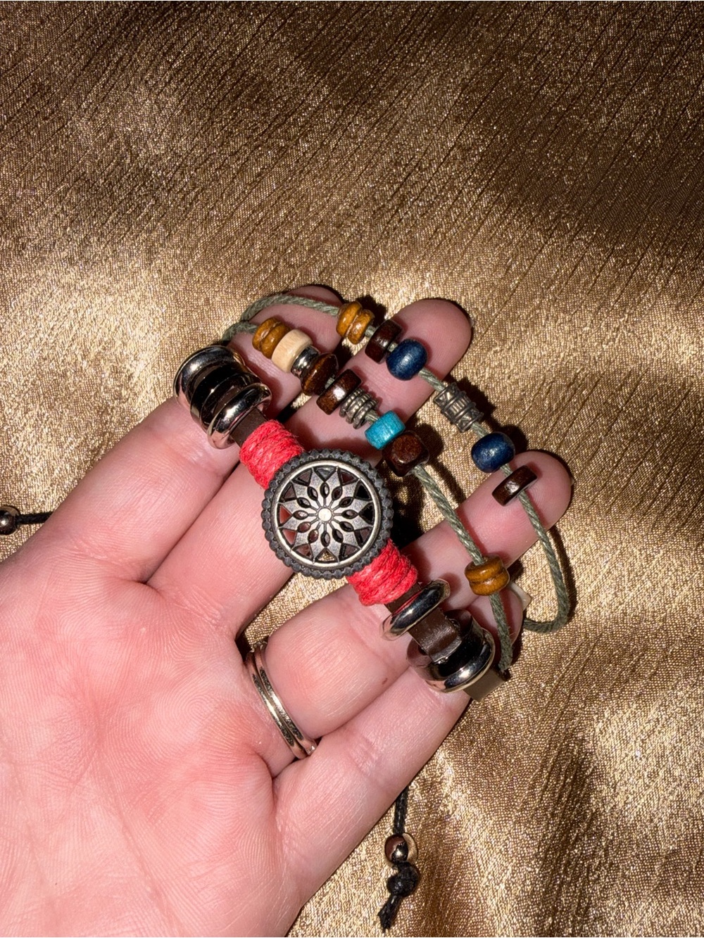 Bohemian Red Cord & Bead Multi-Strand Bracelet